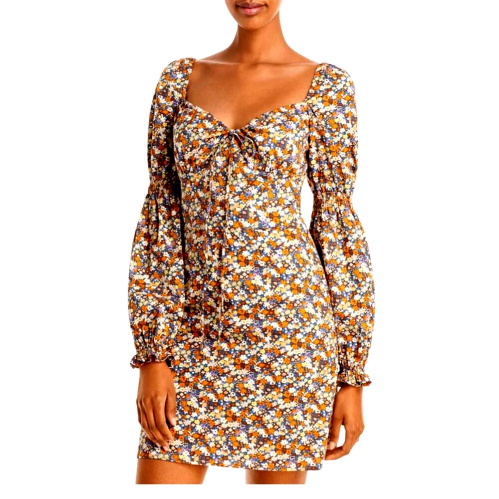 NWT Bardot Clarissa Floral Print Empire Waist Puffy Sleeves Mini Dress XL / 10